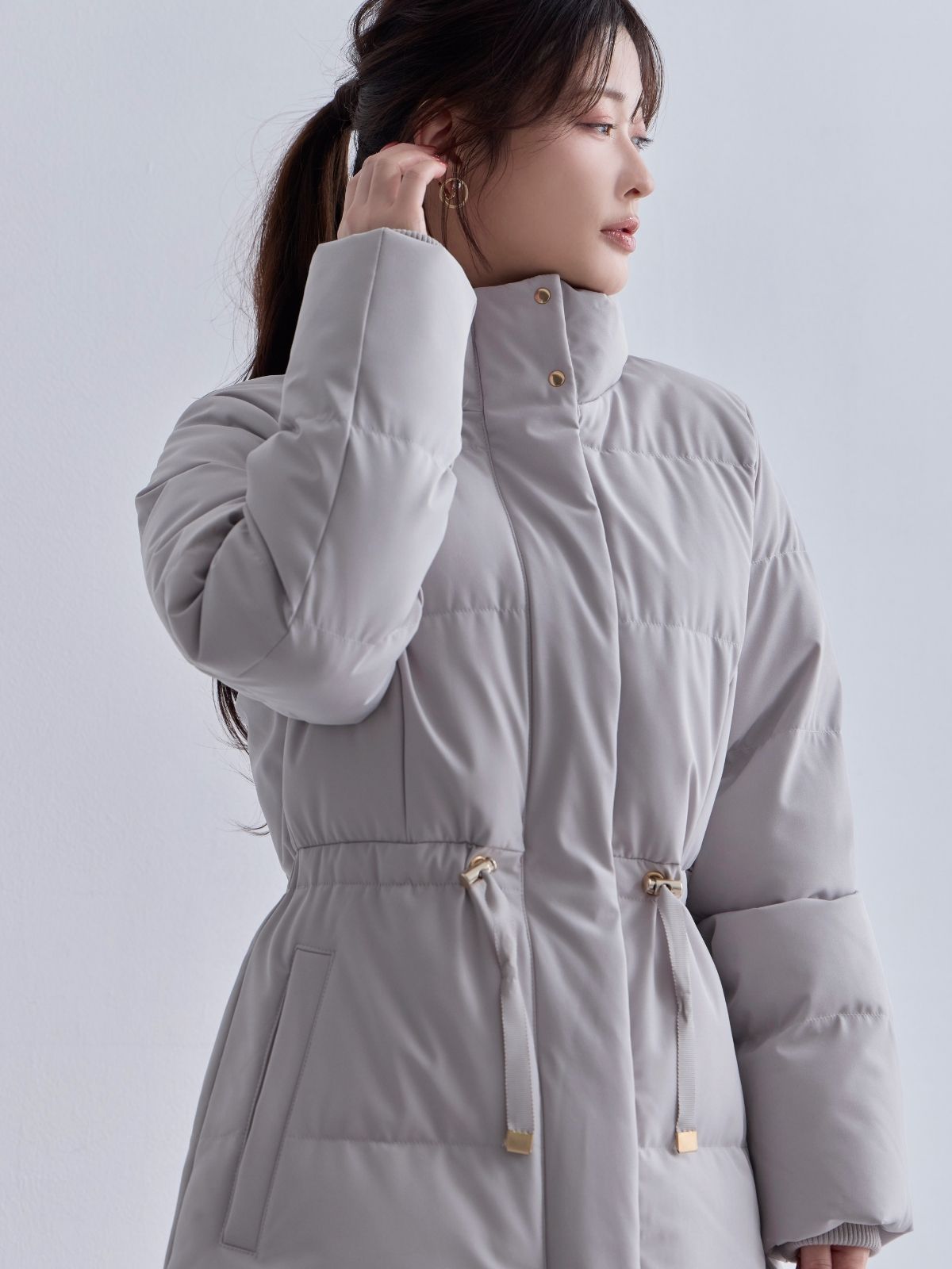 [10/30 22:00発売 期間限定 1500円OFF]ウエストマークストレッチダウンコート：ライトグレー[102サイズ対応]