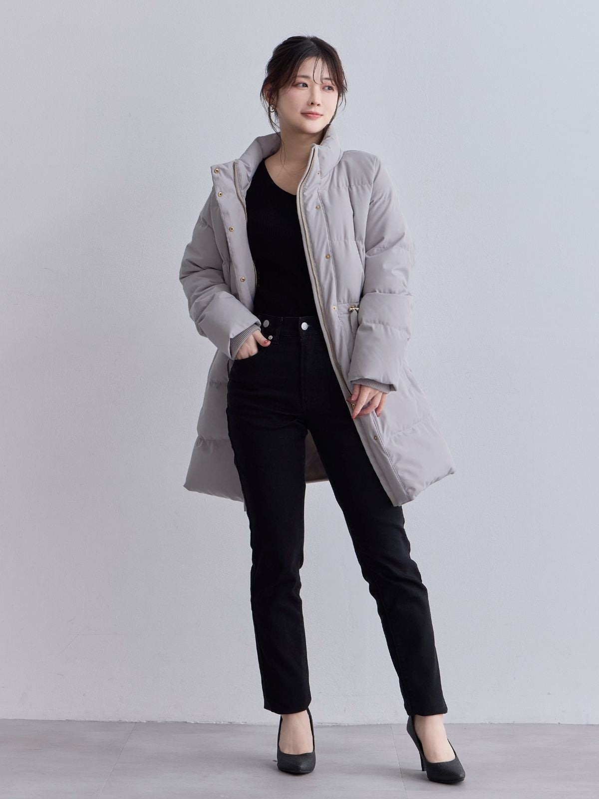 [10/30 22:00発売 期間限定 1500円OFF]ウエストマークストレッチダウンコート：ライトグレー[102サイズ対応]