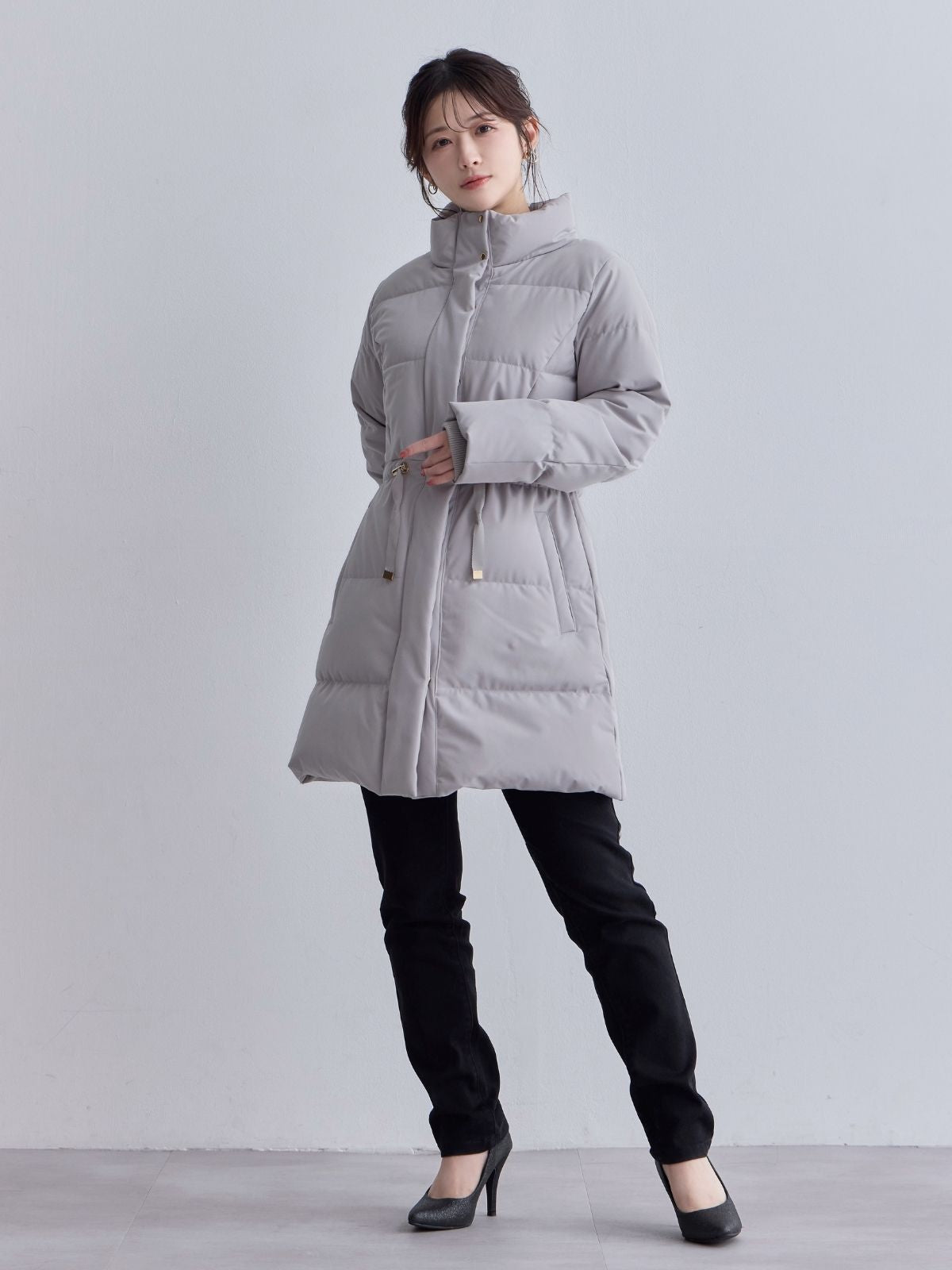 [10/30 22:00発売 期間限定 1500円OFF]ウエストマークストレッチダウンコート：ライトグレー[102サイズ対応]