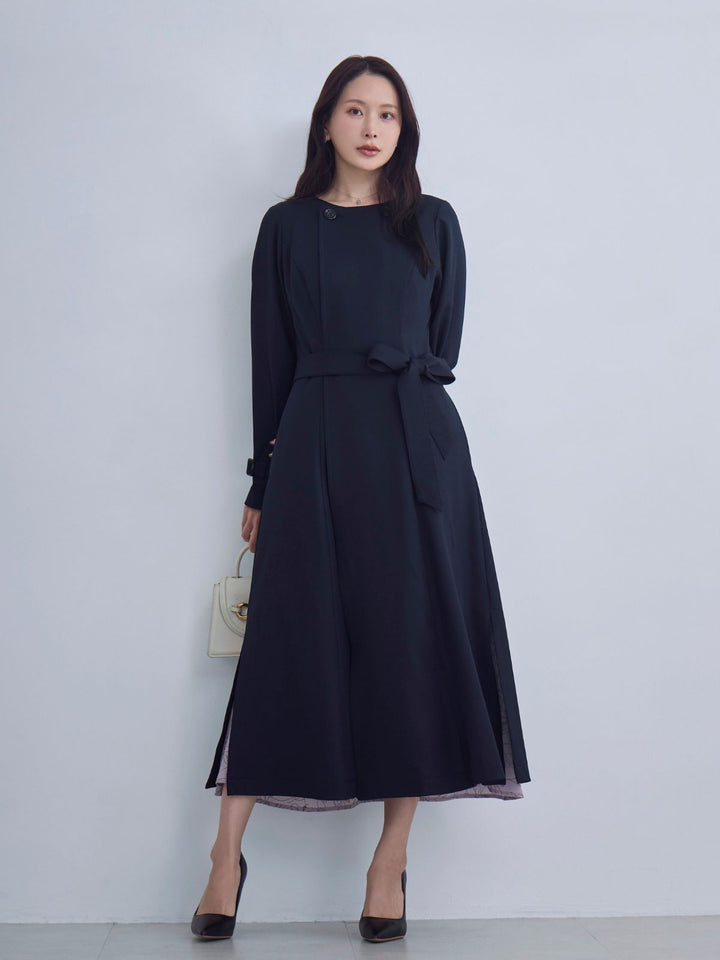 2wayノーカラートレンチコート26SS：ネイビー│胸が大きな女性のための