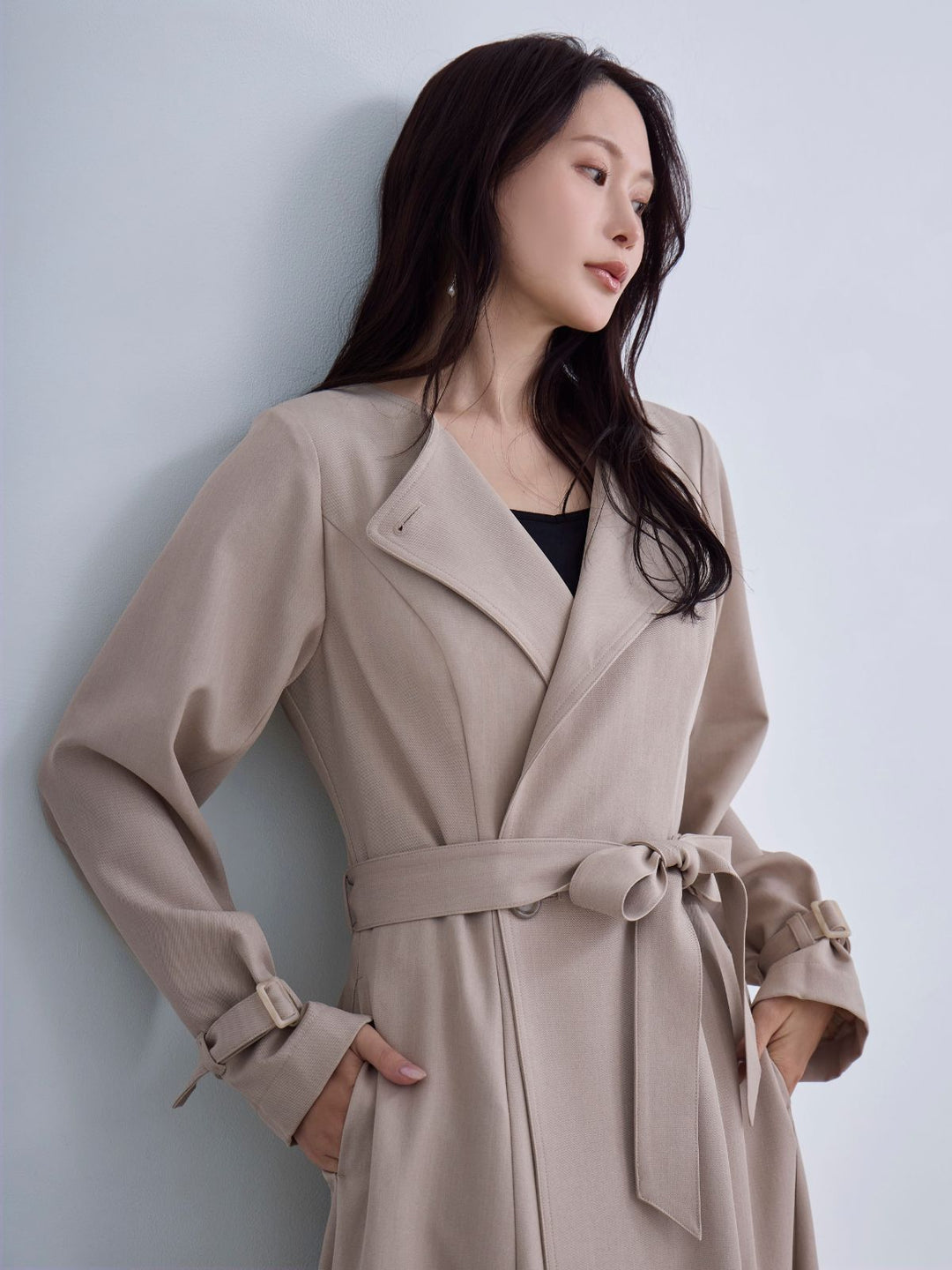 2wayノーカラートレンチコート26SS：ベージュ│胸が大きな女性のための