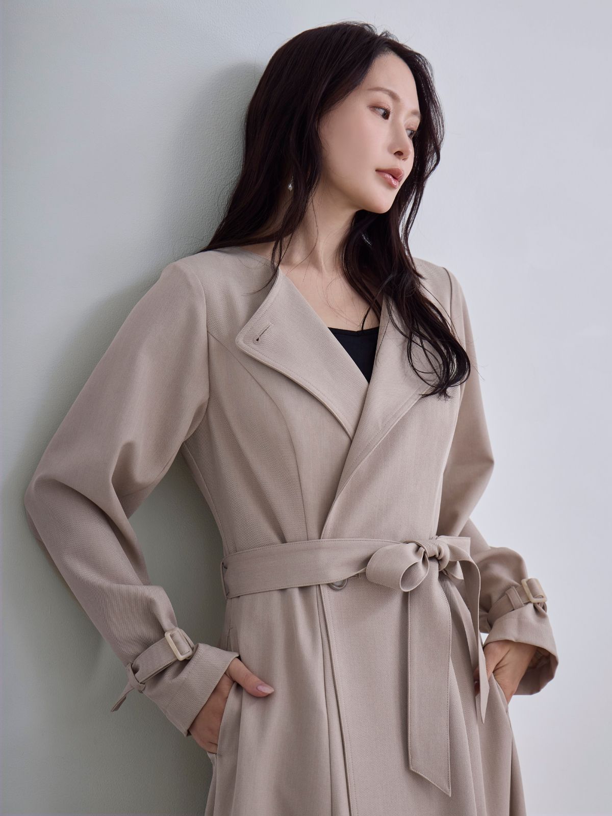 2wayノーカラートレンチコート26SS：ベージュ│胸が大きな女性のための