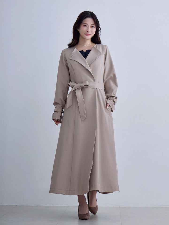 overE 2way ノーカラートレンチコート　エクリュ　96 2wayノーカラートレンチコート26SS：ベージュ│胸が大きな女性のための