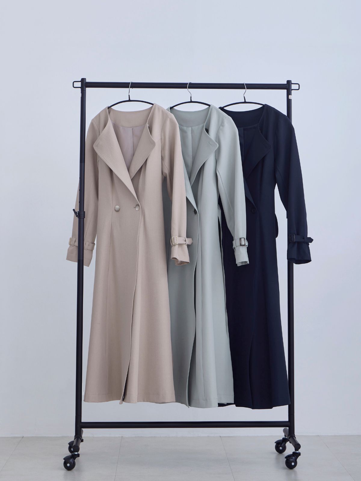 【本日限定❣️完売モデル】ebure コットンオーバーサイズトレンチコート36 2wayノーカラートレンチコート26SS：ネイビー│胸が大きな女性のための
