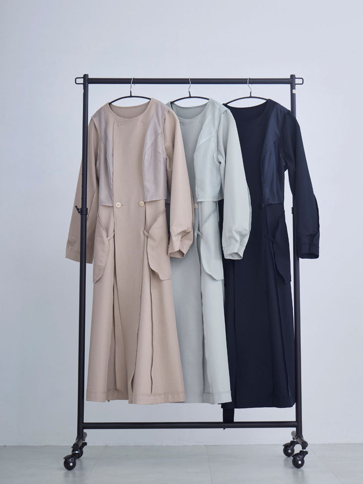 overE/ 2wayノーカラートレンチコート26SS：アイスグレー / 90 2wayノーカラートレンチコート26SS：ネイビー│胸が大きな女性のための