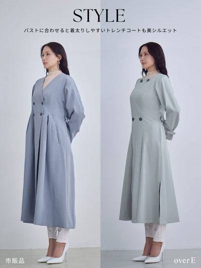2wayノーカラートレンチコート26SS：アイスグレー│胸が大きな女性の