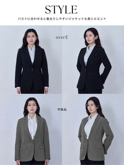 洗える全方位ストレッチテーラードジャケット：ブラック│胸が大きな