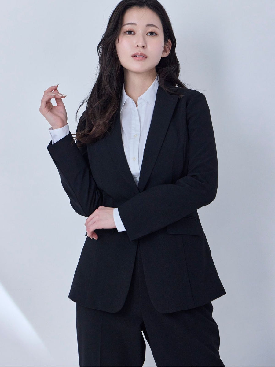 [2/19 22:00発売 期間限定 800円OFF]洗える全方位ストレッチテーラードジャケット：ブラック[102サイズ対応/入荷次第発送]