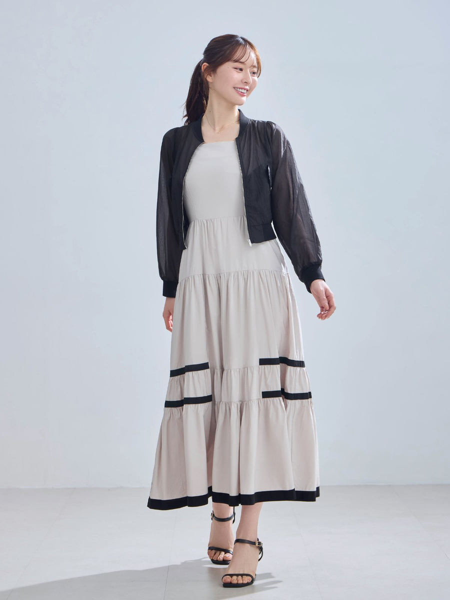 [4/23 22:00発売 期間限定 300円OFF]クロップド丈シアーブルゾン：ブラック[102サイズ対応/U65 OUTLET]