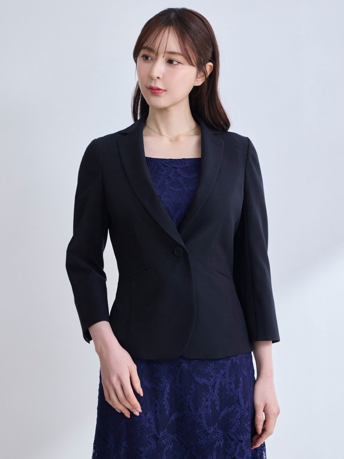 7分袖サマージャケット 26SS：ネイビー│胸が大きな女性のための