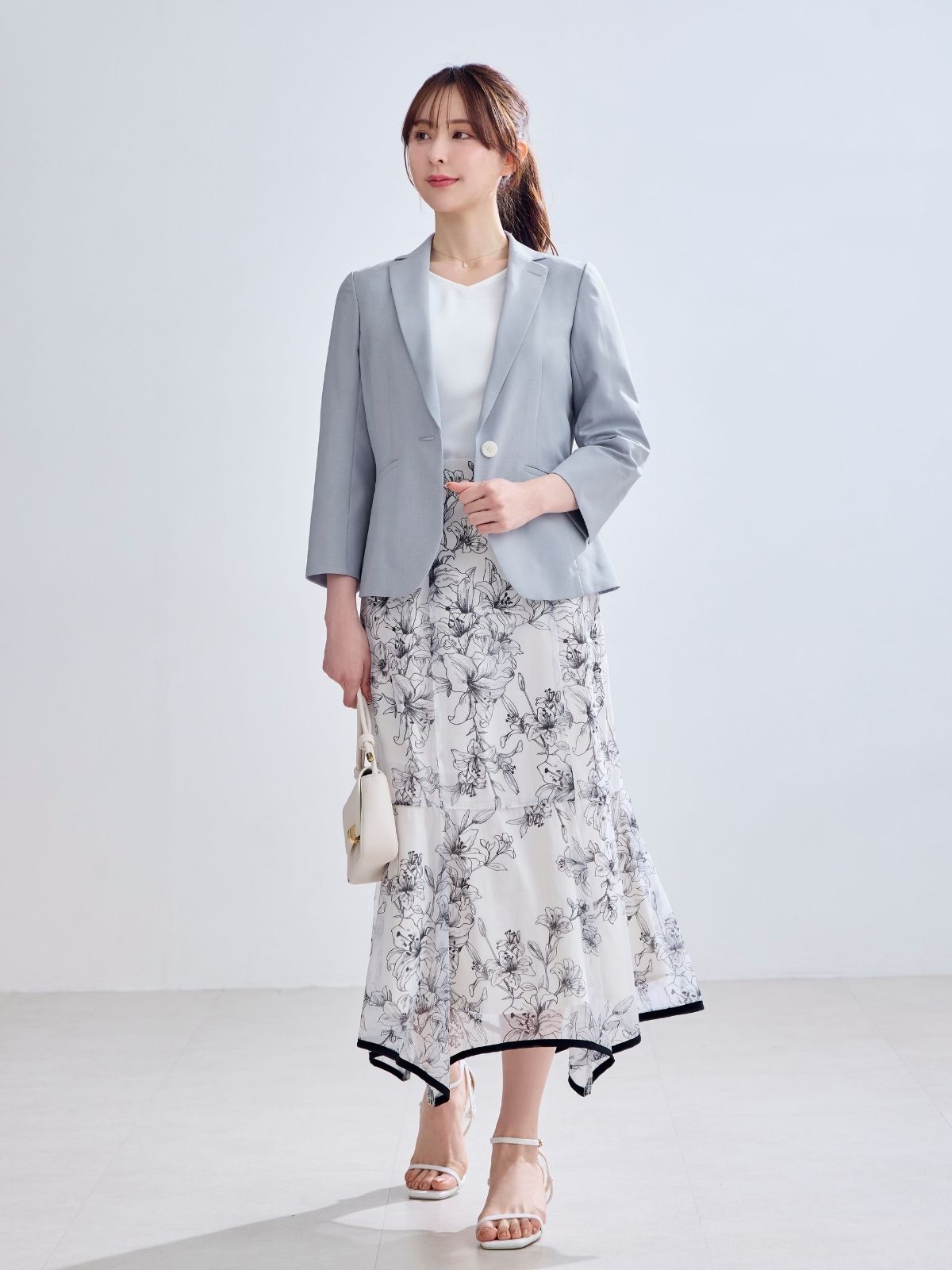 7分袖サマージャケット 26SS：ライトブルー│胸が大きな女性のための 