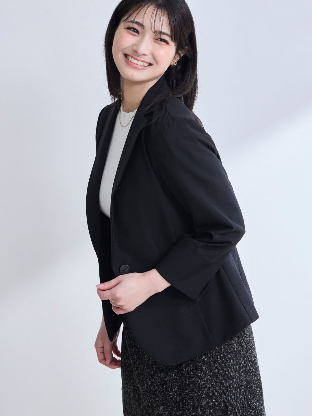 7分袖サマージャケット 26SS：ブラック│胸が大きな女性のための