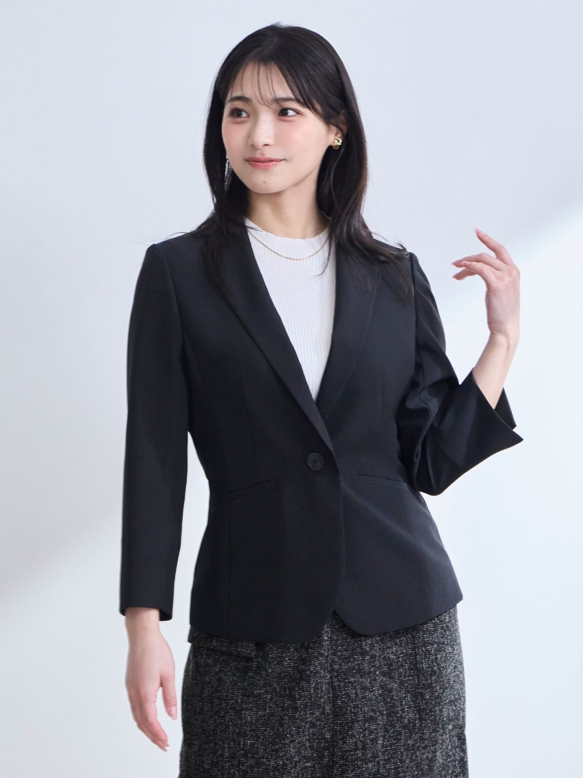 7分袖サマージャケット 26SS：ブラック│胸が大きな女性のための