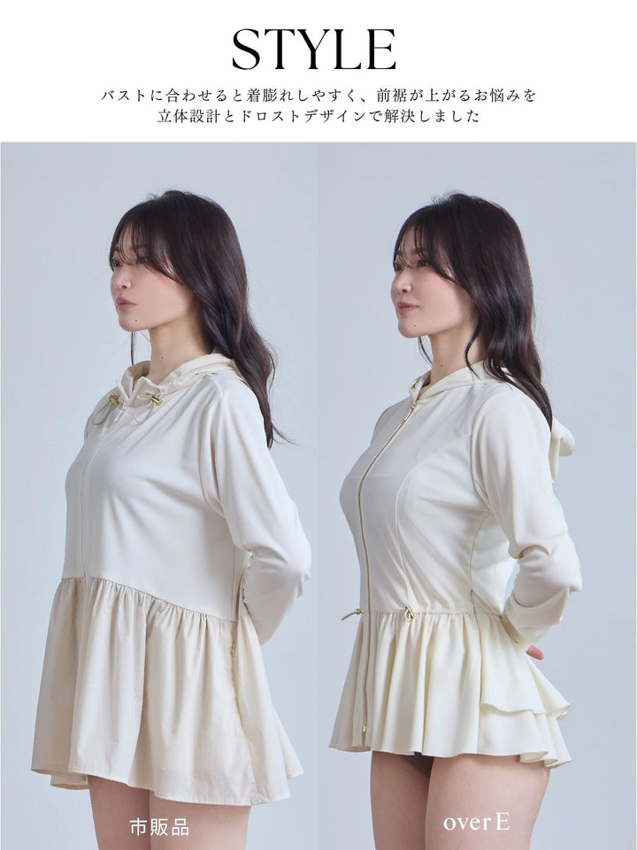 高機能ぺプラムラッシュガードパーカー：ブラック│胸が大きな女性の
