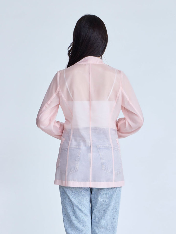 新品✩完売✩overE 自然にくびれるシアージャケット 102モーブピンク 自然にくびれるとろみシアージャケット：ブラック│胸が大きな女性の