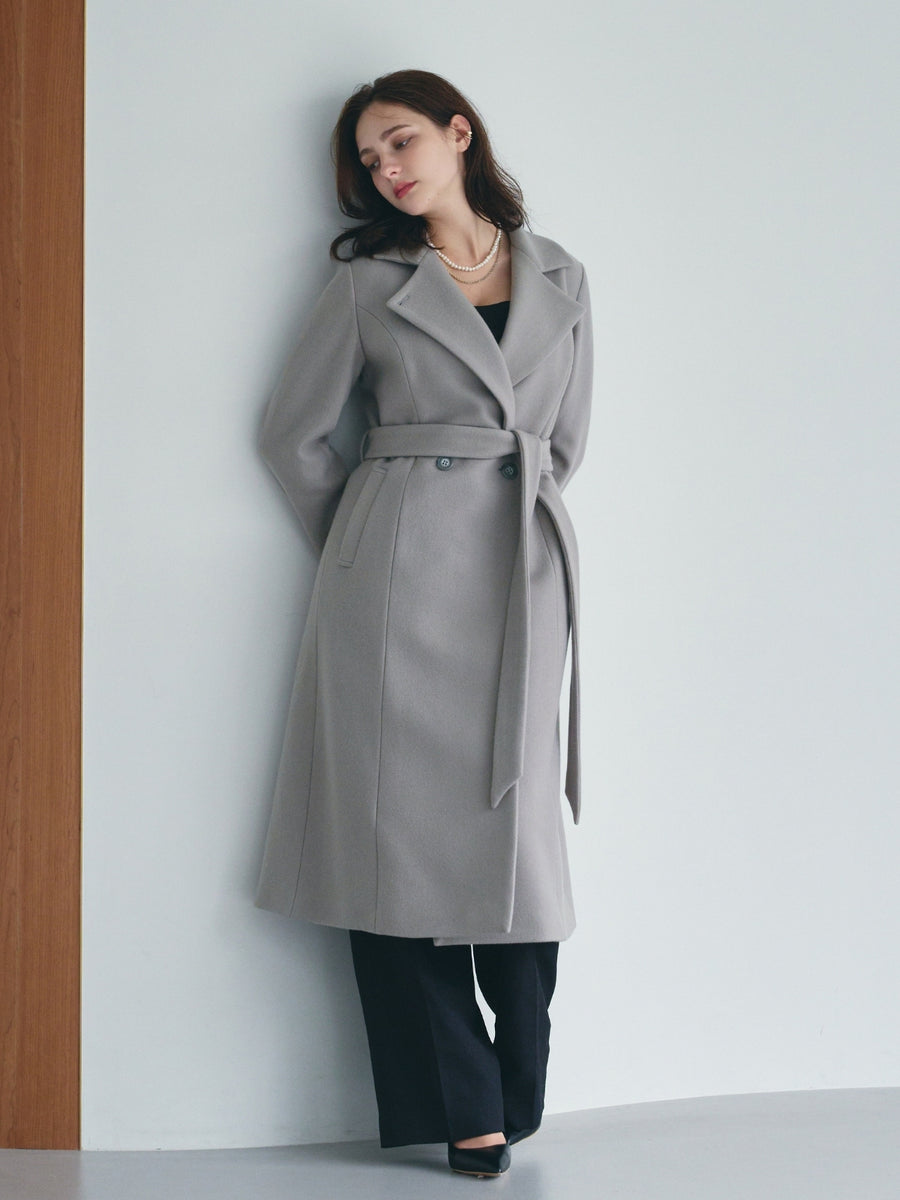 [10/22 22:00発売 期間限定 5%OFF]【ÉTOFIE】Lamb wool-blended classic melton coat：GREIGE[入荷次第発送]