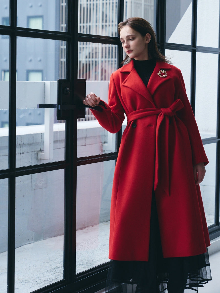 [10/22 22:00発売 期間限定 5%OFF]【ÉTOFIE】Lamb wool-blended classic melton coat：RED[入荷次第発送]