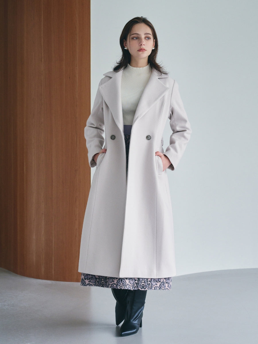 [10/22 22:00発売 期間限定 5%OFF]【ÉTOFIE】Lamb wool-blended classic melton coat：MAUVE WHITE[入荷次第発送]