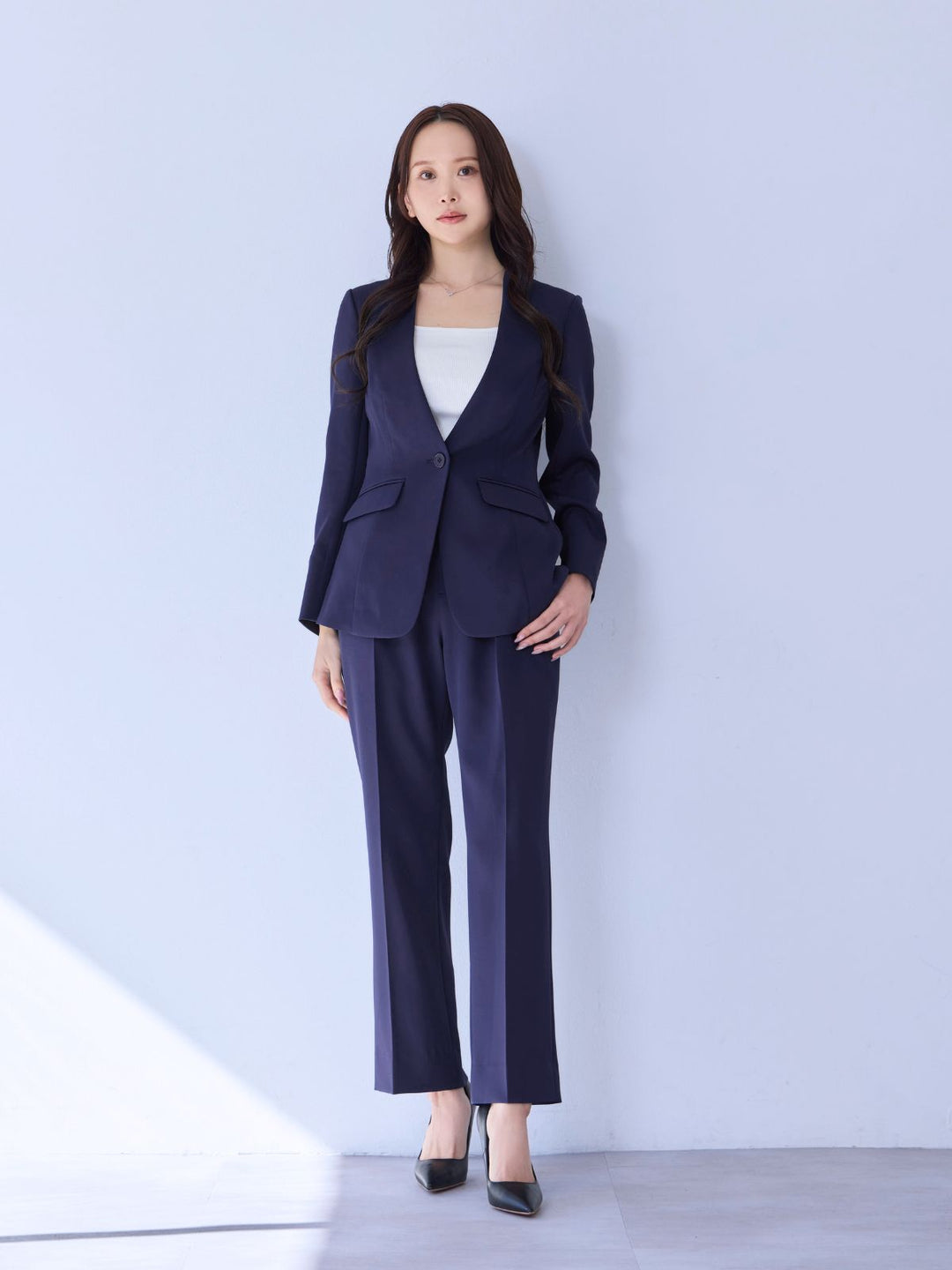 The Ennoy Professional ショートパンツ ネイビー ハイストレッチジョーゼットパンツ:ネイビー│胸が大きな女性の