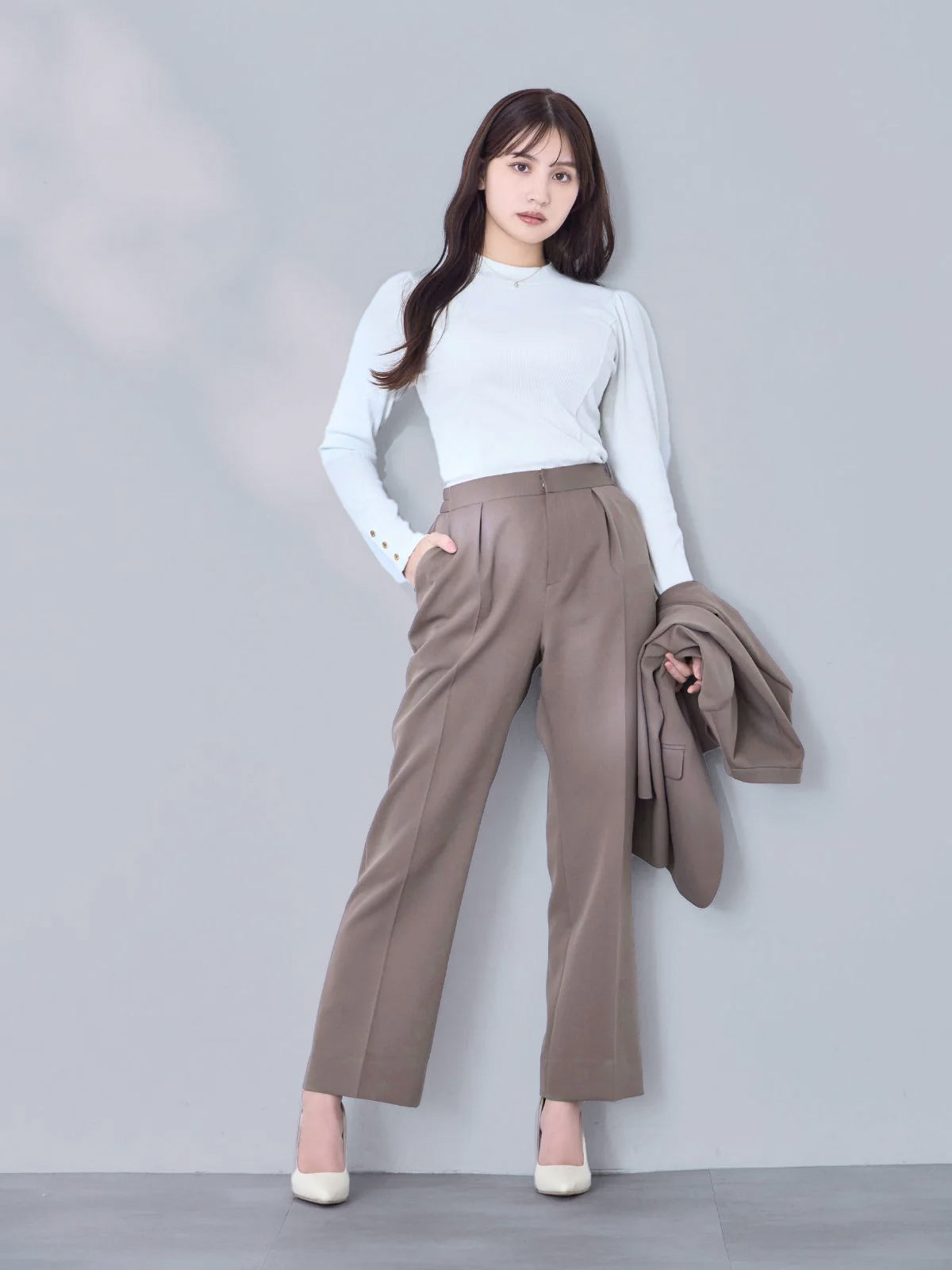 [10/16 22:00再販 期間限定 300円OFF]ハイストレッチジョーゼットパンツ 25AW：モカ