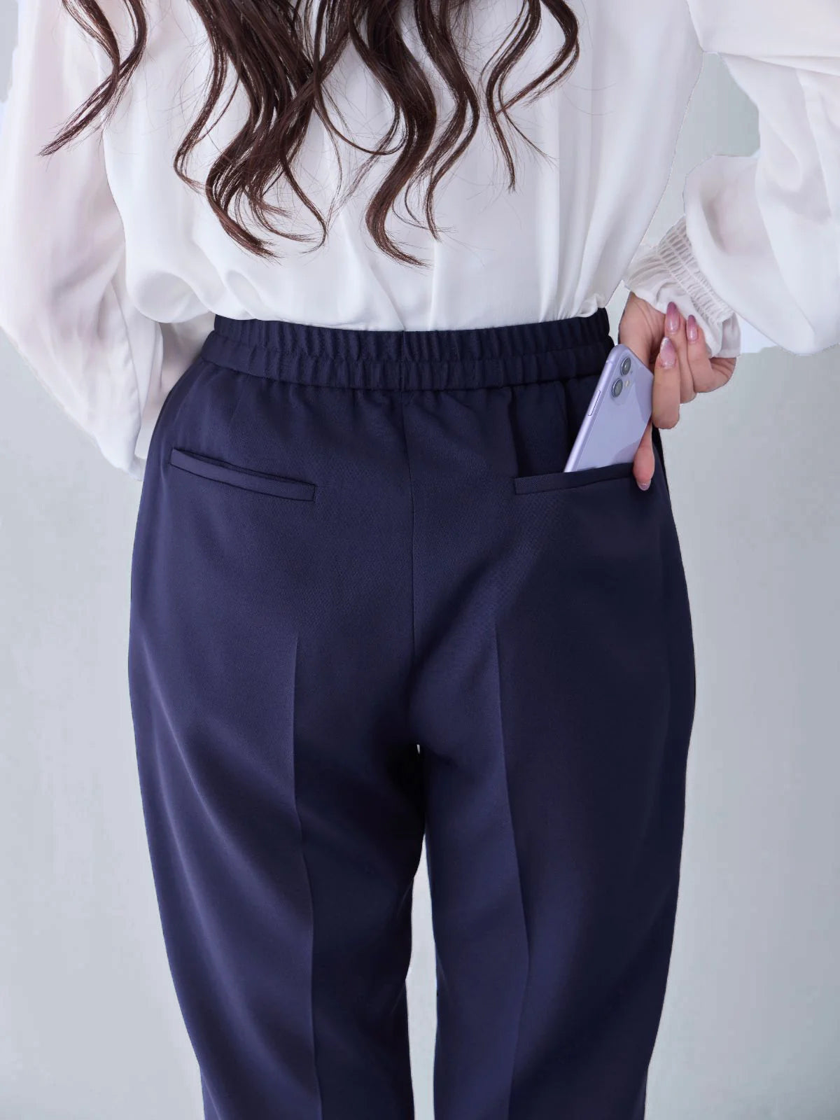 [10/16 22:00再販 期間限定 300円OFF]ハイストレッチジョーゼットパンツ 25AW：ネイビー