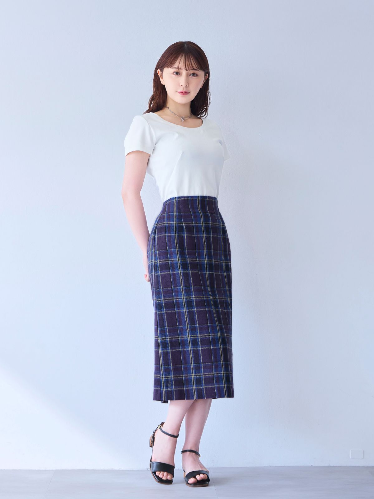 overE シアーチェックフレアスカート：パープル シアーチェックフレアスカート | N. Natural Beauty Basic