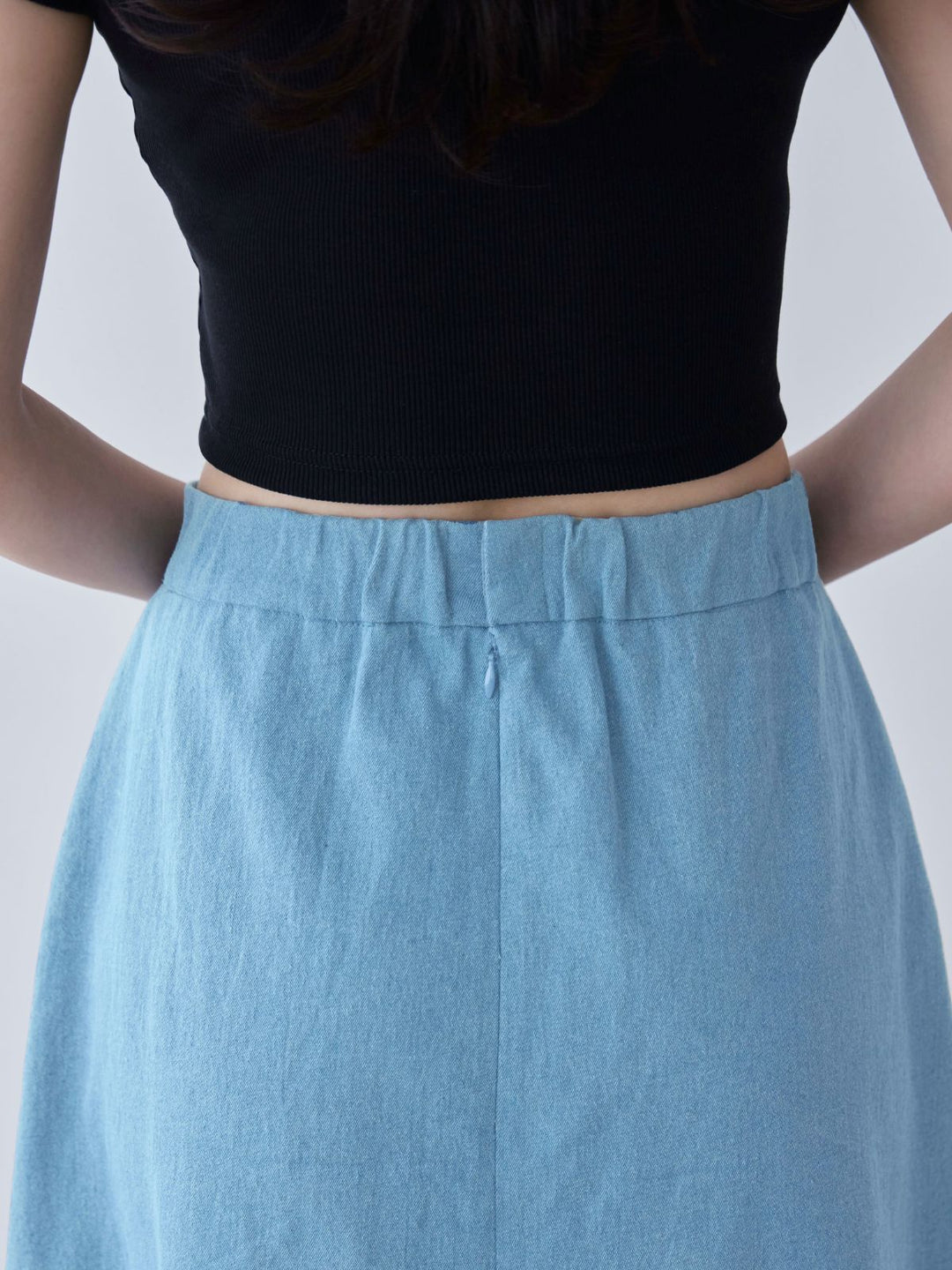 overE セミフレアスカート　インディゴ　L overE セミフレアスカート インディゴ L ストレッチデニムセミフレア