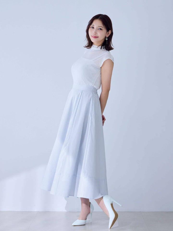 新品未使用 カナダからお取寄せ ラベンダー色ストライプふんわりアンクル丈スカート f9009-8.jpg