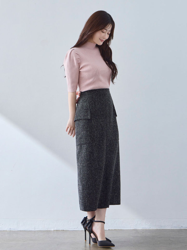 ツイードライクセミタイトスカート：ブラック│胸が大きな女性のための