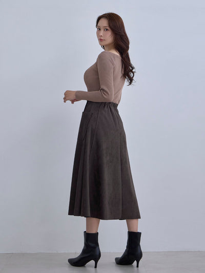 [12/11 22:00発売 期間限定 300円OFF]スエードライクフレアスカート：アッシュブラウン