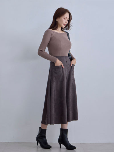 [12/11 22:00発売 期間限定 300円OFF]スエードライクフレアスカート：アッシュブラウン
