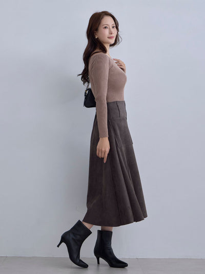 [12/11 22:00発売 期間限定 300円OFF]スエードライクフレアスカート：アッシュブラウン