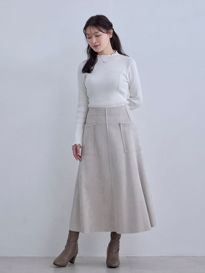 [12/11 22:00発売 期間限定 300円OFF]スエードライクフレアスカート：オフホワイト