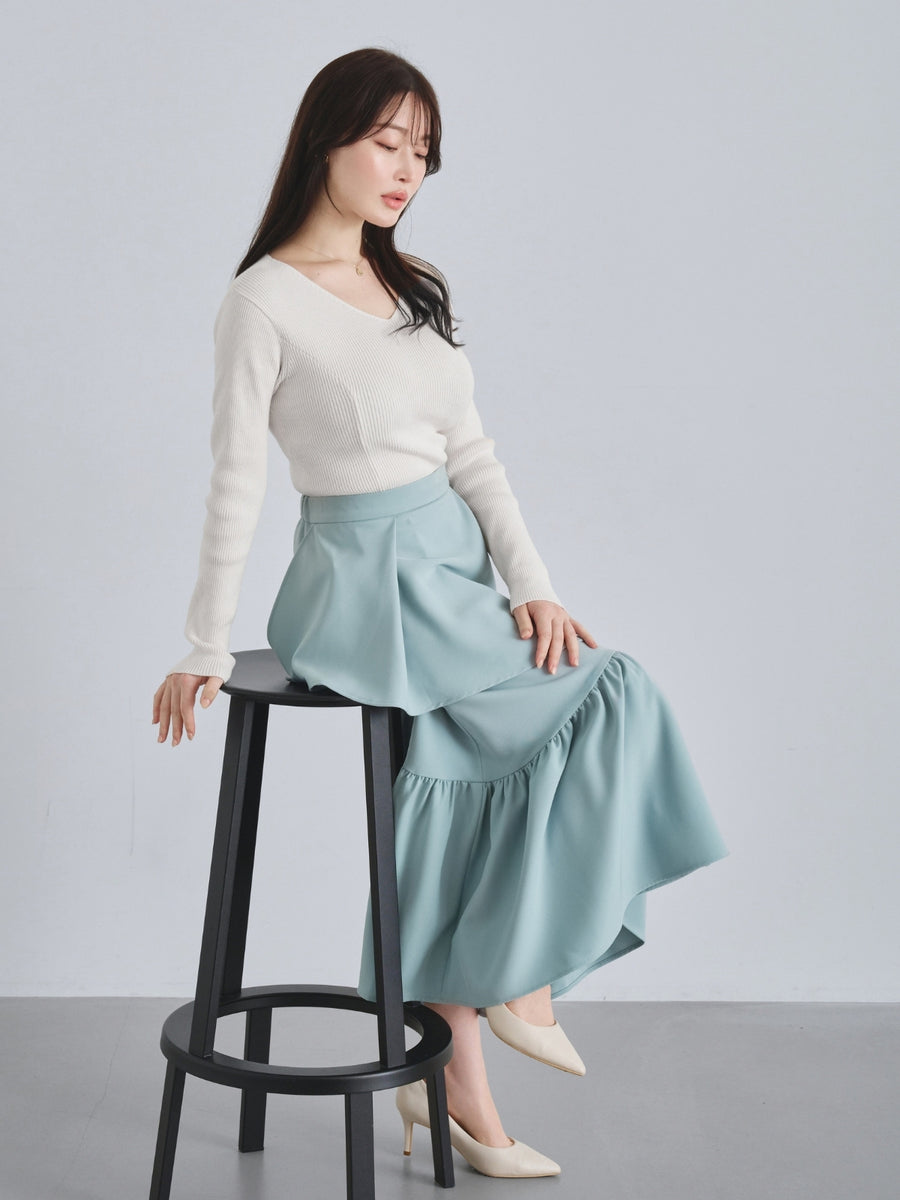 [10/8 22:00発売 期間限定 300円OFF]ラッフルティアードスカート：アクアグリーン[入荷次第発送]