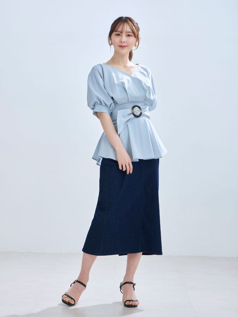 [4/23 22:00発売 期間限定 300円OFF]デニムセミタイトスカート：インディゴ