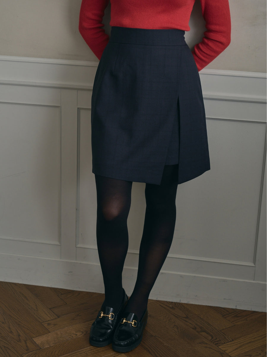 [10/15 22:00発売 期間限定 5%OFF]【ÉTOFIE】Glen check wrap skirt like pants：NAVY