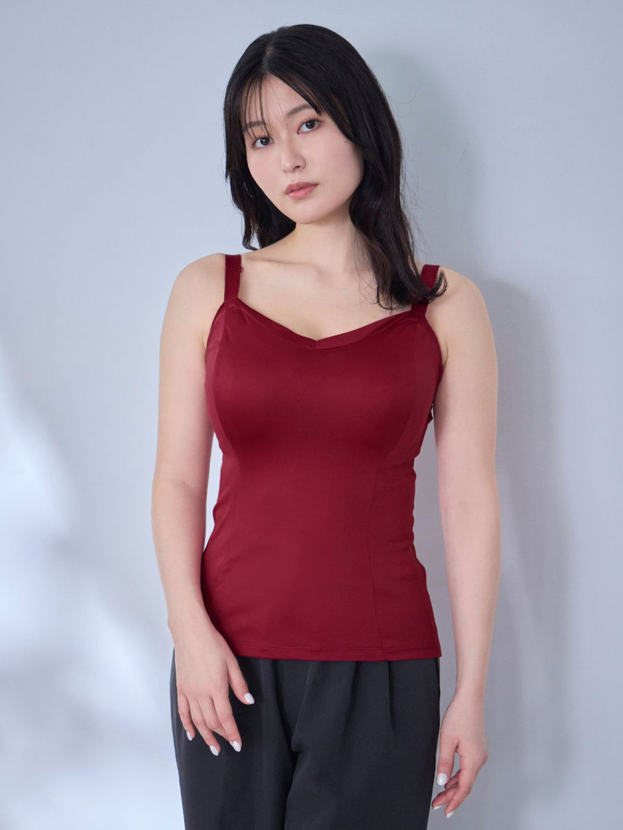 [8/27 22:00再販 期間限定 200円OFF]ブラ紐とまるキャミソール：ボルドー[入荷次第発送]