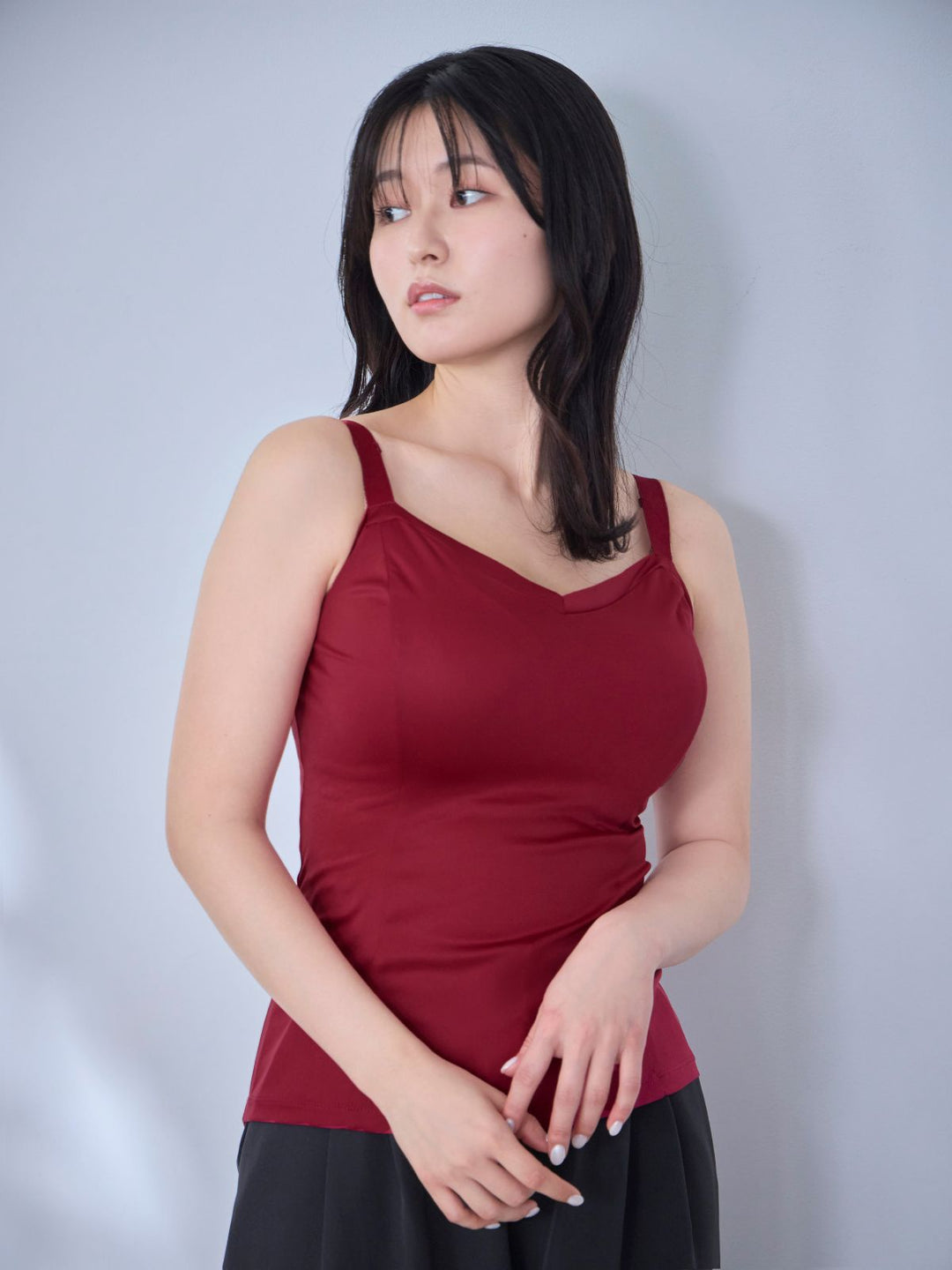 ☆本日限定セール☆overE キャミワンピース チャコール 90 ブラ紐とまるキャミソール：ボルドー│胸が大きな女性のための