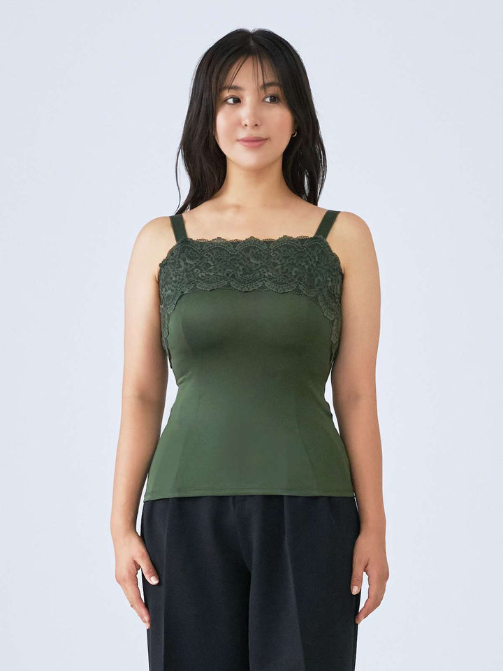 ブラ紐とまるレースキャミソール：カーキ│胸が大きな女性のため