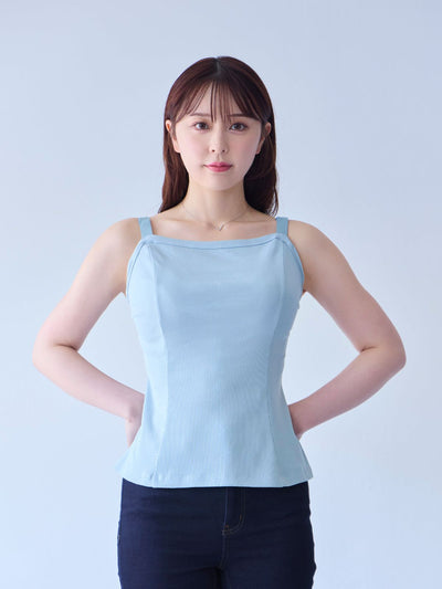 [5/22 22:00発売 期間限定 200円OFF]ブラ紐とまるコットンリブキャミソール：チャコール[102サイズ対応]