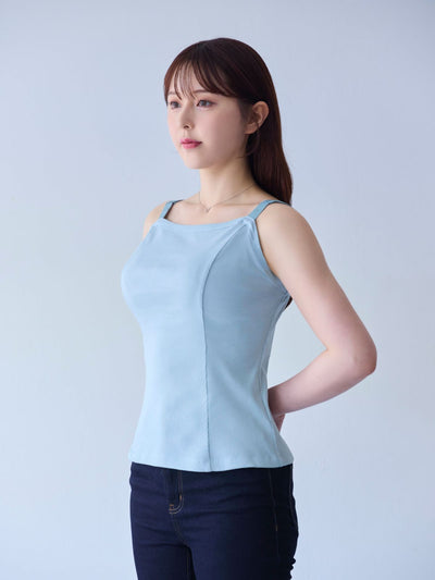 [5/22 22:00発売 期間限定 200円OFF]ブラ紐とまるコットンリブキャミソール：チャコール[102サイズ対応]