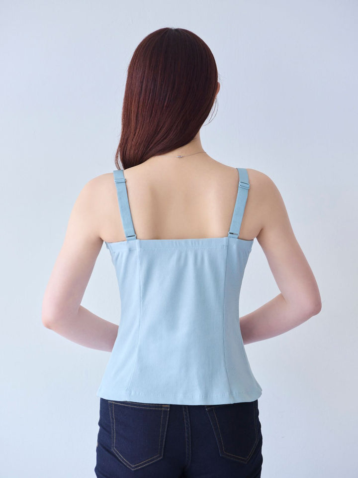 コットンリブキャミソール：ライトブルー│胸が大きな女性のための