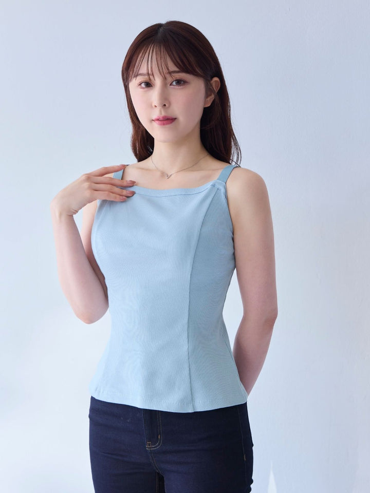 コットンリブキャミソール：ライトブルー│胸が大きな女性のための