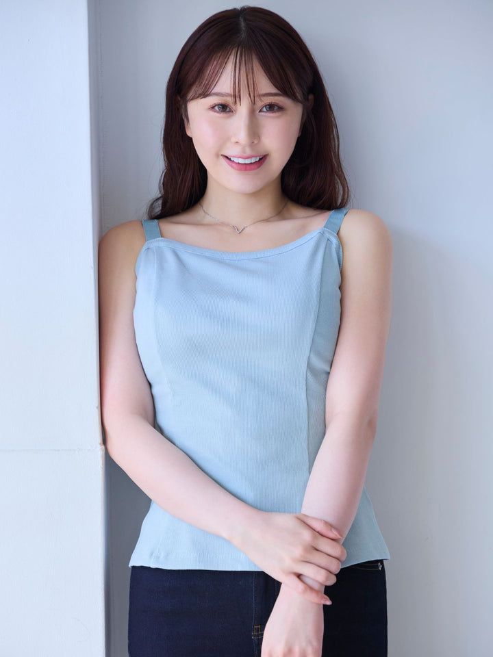室内でのみ着用　overe コットンリブキャミソール：ライトブルー│胸が大きな女性のための