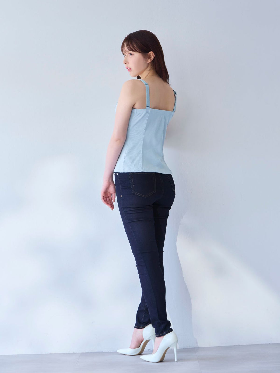 コットンリブキャミソール：ライトブルー│胸が大きな女性のための