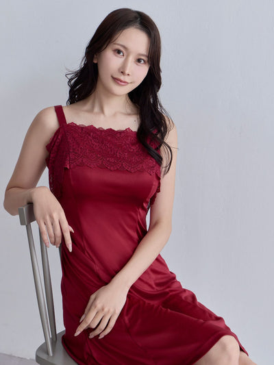 [11/6 22:00販売 期間限定 200円OFF]ブラ紐とまるレースキャミソールスリップ：ボルドー[102サイズ対応]