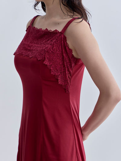 [11/6 22:00販売 期間限定 200円OFF]ブラ紐とまるレースキャミソールスリップ：ネイビー[102サイズ対応]