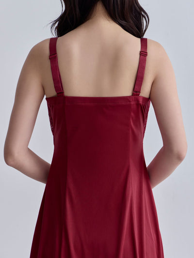 [11/6 22:00販売 期間限定 200円OFF]ブラ紐とまるレースキャミソールスリップ：ネイビー[102サイズ対応]