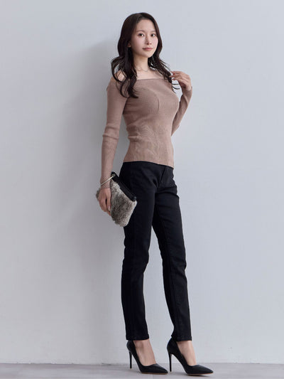 [10/30 22:00発売 期間限定 300円OFF]ウエスト調節できる裏微起毛ストレッチスキニーデニム：ブラック[入荷次第発送]