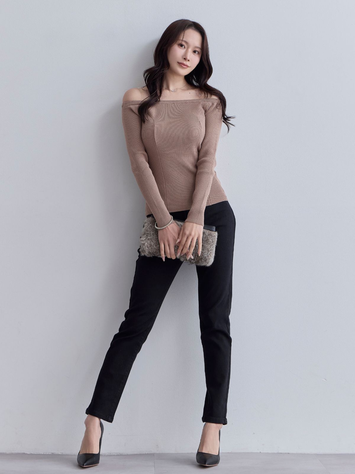 [10/30 22:00発売 期間限定 300円OFF]ウエスト調節できる裏微起毛ストレッチスキニーデニム：ブラック[入荷次第発送]